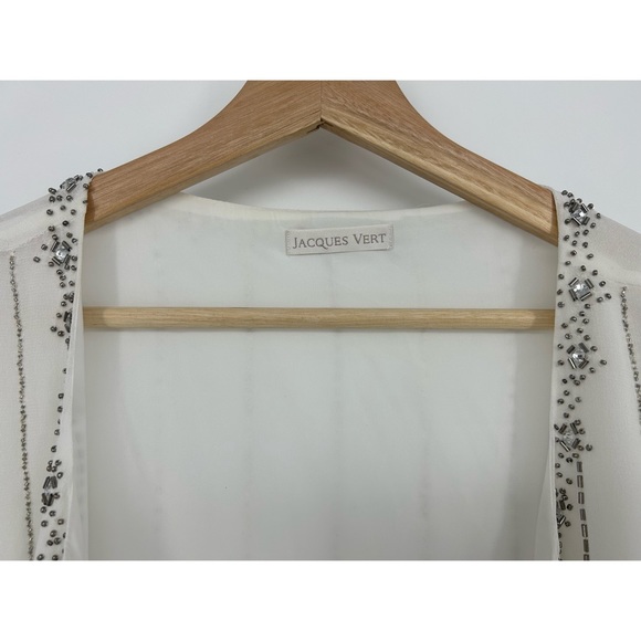 Jaques Vert Silver Beaded Embellished White Open Blazer - Picture 7 of 8